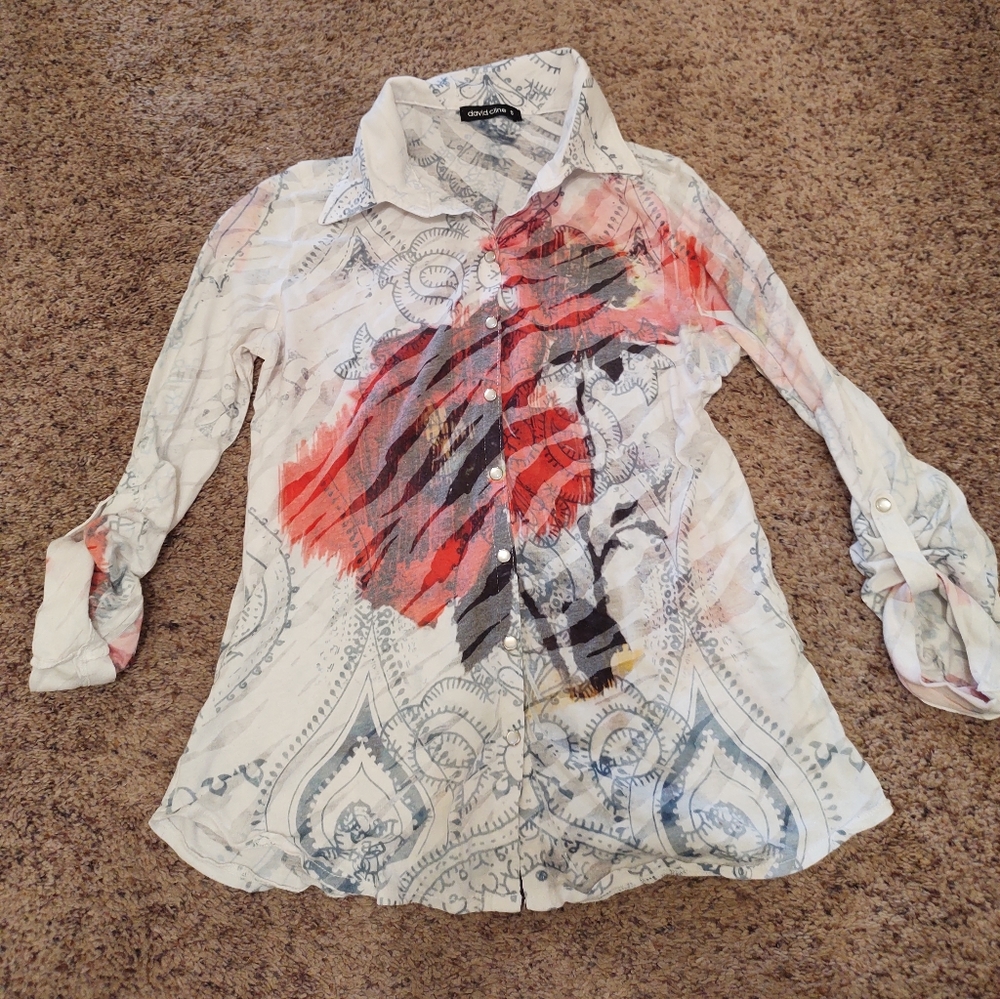 David Cline Floral Blouse